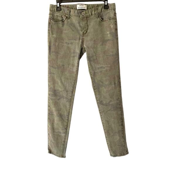 Acne Studios Bliss Merci Camo Stretch Jeans Grean Olive size large 31 - Picture 1 of 6